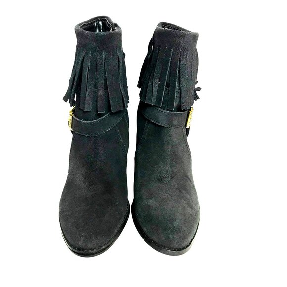Lauren Ralph Lauren Black Suede Leather Fringe Heeled Ankle Boots Womens  7 - Picture 2 of 11